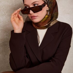 Zeytin Yeşili Çizgi Desen Twill İpek Eşarp