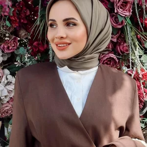 Koyu Vizon Çift Taraflı Twill İpek Eşarp