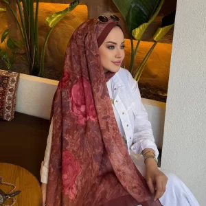 Lacivert Tual Koza %100 Pamuk Şal - Bordo